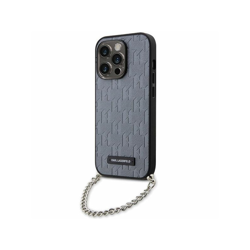 Karl Lagerfeld Saffiano Monogram Chain dėklas iPhone 14 Pro Max - sidabrinis