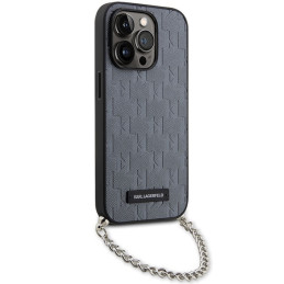 Karl Lagerfeld Saffiano Monogram Chain dėklas iPhone 14 Pro Max - sidabrinis