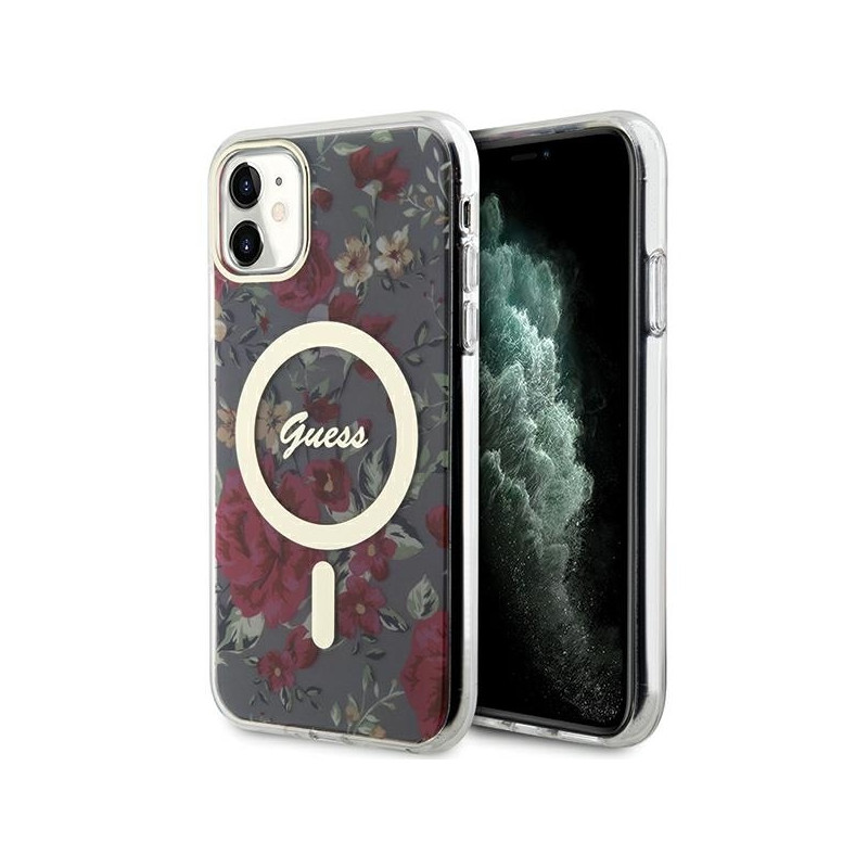 Guess Flower MagSafe dėklas iPhone 11 / Xr - žalias
