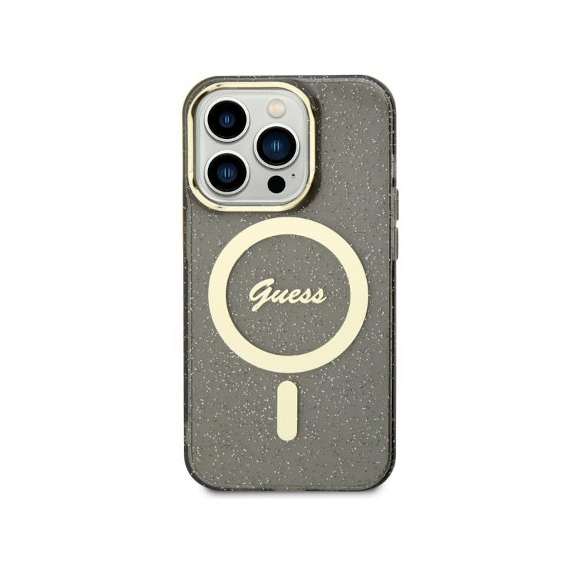 Guess Glitter Gold MagSafe dėklas, skirtas iPhone 11 / Xr - juodas
