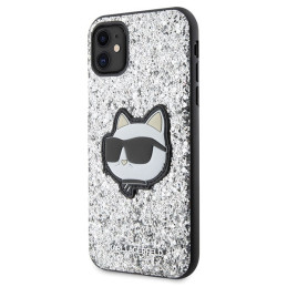 Karl Lagerfeld Glitter Choupette Patch dėklas iPhone 11 / Xr - sidabrinis