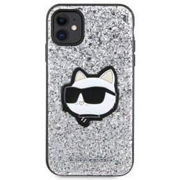 Karl Lagerfeld Glitter Choupette Patch dėklas iPhone 11 / Xr - sidabrinis