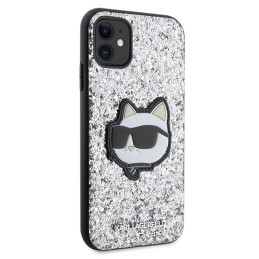 Karl Lagerfeld Glitter Choupette Patch dėklas iPhone 11 / Xr - sidabrinis