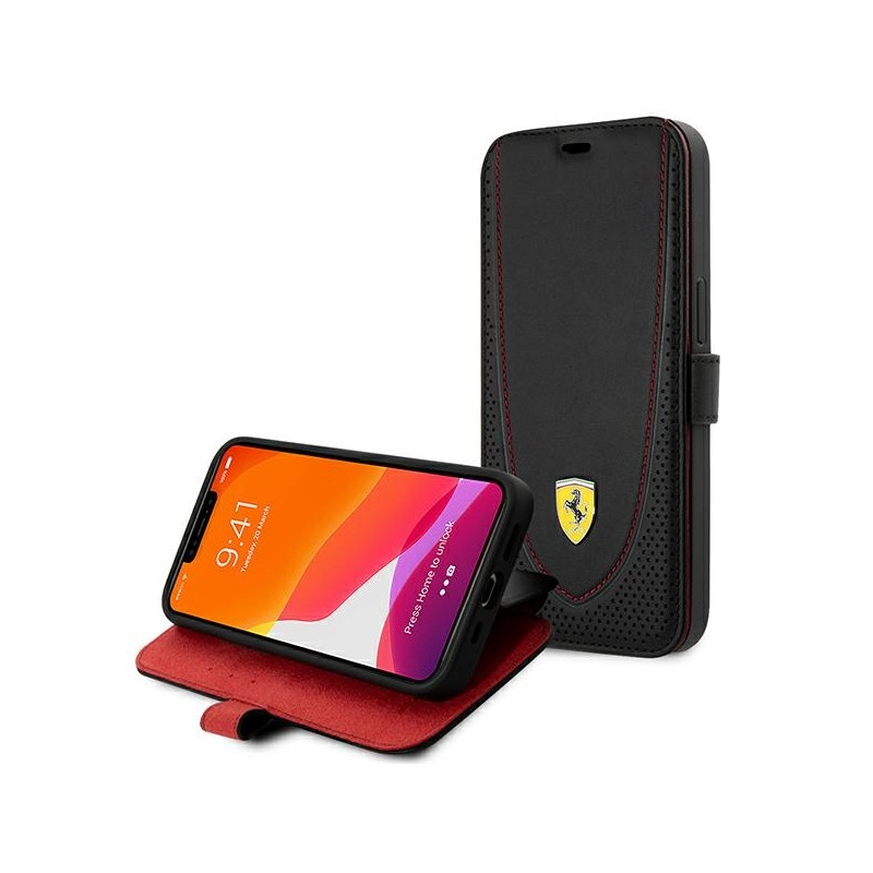 Ferrari Leather Curved Line dėklas, skirtas iPhone 13 Pro - juodas