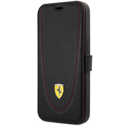 Ferrari Leather Curved Line dėklas, skirtas iPhone 13 Pro - juodas