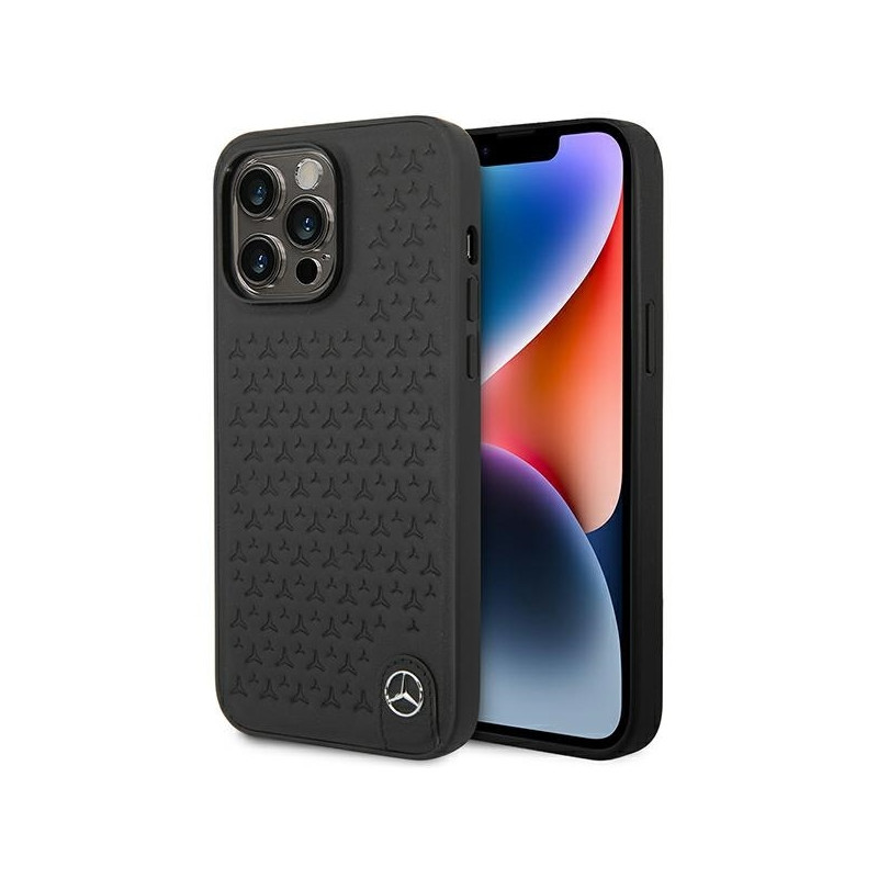 Mercedes Leather Stars Pattern dėklas, skirtas iPhone 14 Pro Max - juodas