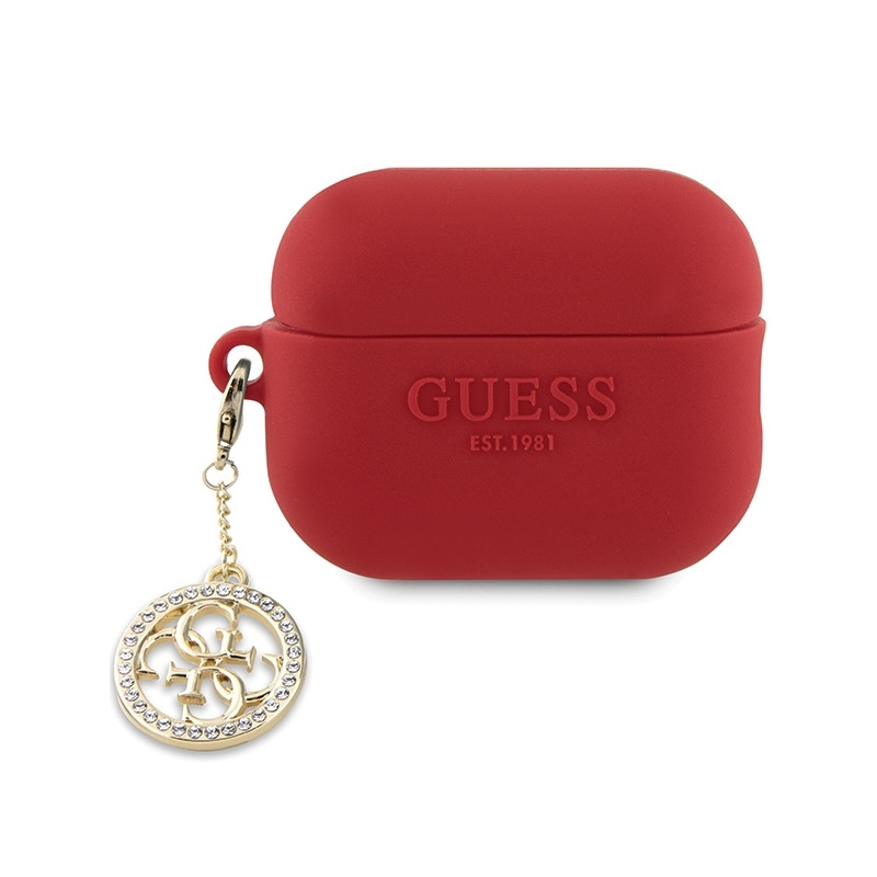 Guess 3D Rubber 4G Diamond Charm dėklas, skirtas AirPods Pro 2 – raudonas