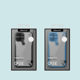 Nillkin Cyclops Case tvirtas dėklas su fotoaparato dangteliu ir sulankstomu stovu iPhone 13 Pro Max mėlynai