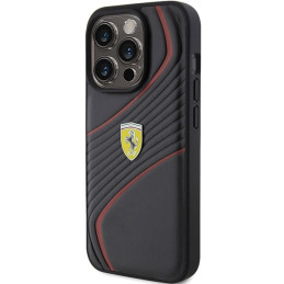 Ferrari Twist Metal Logo dėklas, skirtas iPhone 15 Pro - juodas