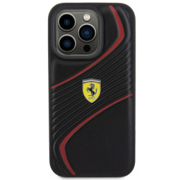Ferrari Twist Metal Logo dėklas, skirtas iPhone 15 Pro - juodas