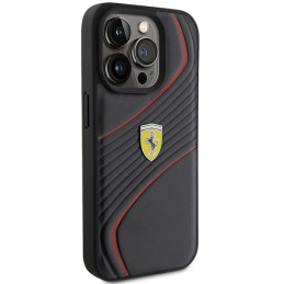 Ferrari Twist Metal Logo dėklas, skirtas iPhone 15 Pro - juodas