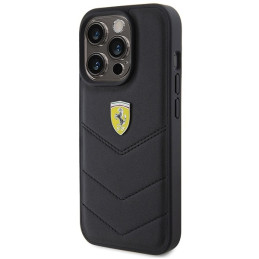 Ferrari Quilted Metal Logo dėklas, skirtas iPhone 15 Pro - juodas
