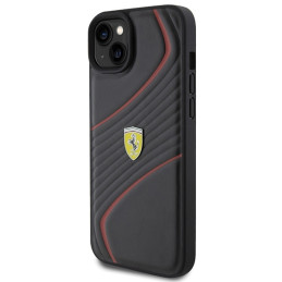 Ferrari Twist Metal Logo dėklas, skirtas iPhone 15 Plus - juodas