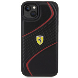 Ferrari Twist Metal Logo dėklas, skirtas iPhone 15 Plus - juodas