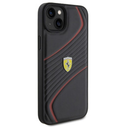Ferrari Twist Metal Logo dėklas, skirtas iPhone 15 Plus - juodas