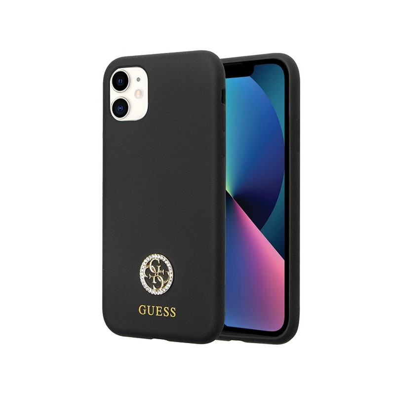 Guess Silicone Logo Strass 4G dėklas, skirtas iPhone 11 / Xr - juodas