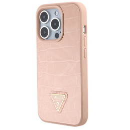 Guess Croco Triangle Metal Logo dėklas iPhone 15 Pro - rožinis