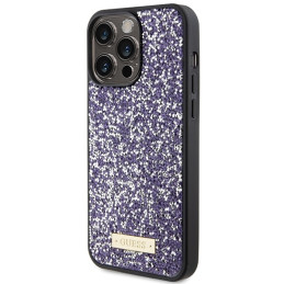 Guess Rhinestone Metal Logo dėklas, skirtas iPhone 15 Pro - rožinis