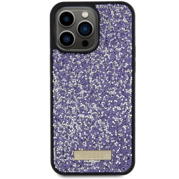 Guess Rhinestone Metal Logo dėklas, skirtas iPhone 15 Pro - rožinis