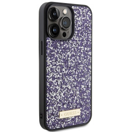 Guess Rhinestone Metal Logo dėklas, skirtas iPhone 15 Pro - rožinis