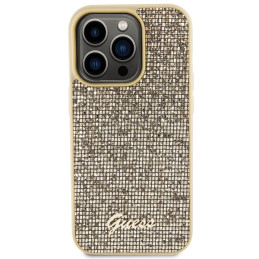 Guess Disco Metal Script dėklas iPhone 15 Pro - auksinis