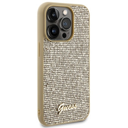 Guess Disco Metal Script dėklas iPhone 15 Pro - auksinis