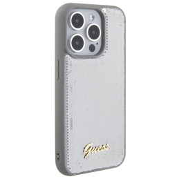 Guess Sequin Script Metalinis dėklas iPhone 15 Pro - sidabrinis