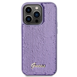 Guess Sequin Script Metalinis dėklas iPhone 15 Pro - violetinis