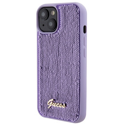 Guess Sequin Script Metalinis dėklas iPhone 15 - violetinis