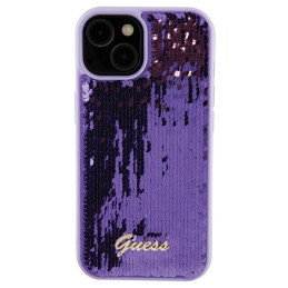 Guess Sequin Script Metalinis dėklas iPhone 15 - violetinis