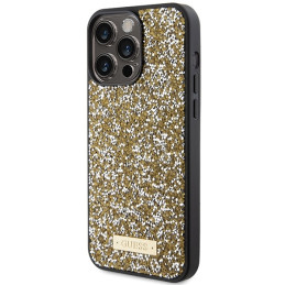 Guess Rhinestone Metal Logo dėklas, skirtas iPhone 15 Pro Max - geltonas