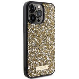 Guess Rhinestone Metal Logo dėklas, skirtas iPhone 15 Pro Max - geltonas