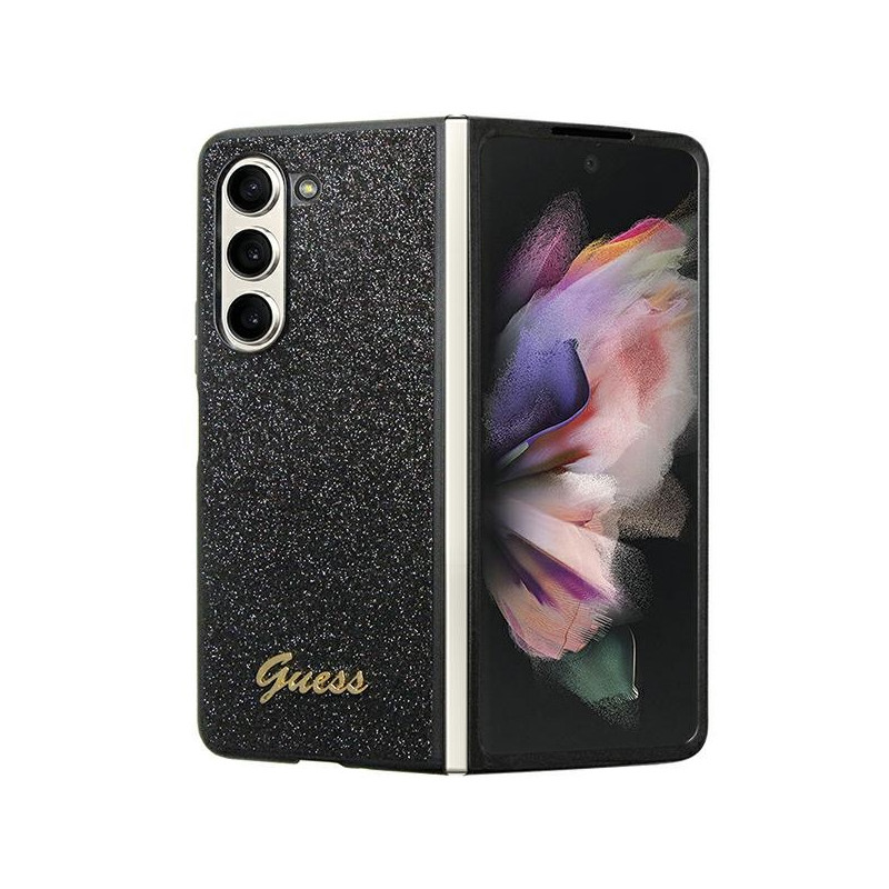 Guess Glitter Script dėklas, skirtas Samsung Galaxy Z Fold 5 - juodas