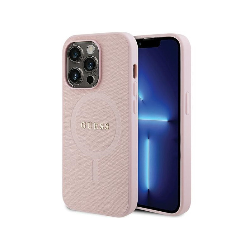 Guess Saffiano MagSafe dėklas iPhone 14 Pro Max - rožinis