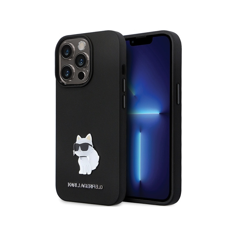 Karl Lagerfeld Silicone Choupette Metal Pin dėklas iPhone 13 Pro / iPhone 13 - juodas