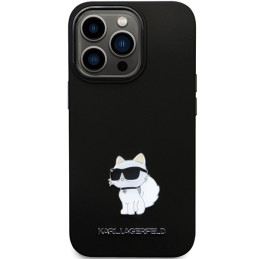 Karl Lagerfeld Silicone Choupette Metal Pin dėklas iPhone 13 Pro / iPhone 13 - juodas