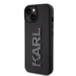 Karl Lagerfeld 3D Rubber Glitter Logo dėklas iPhone 15 Plus - juodas