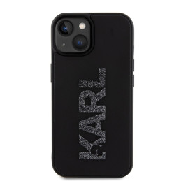 Karl Lagerfeld 3D Rubber Glitter Logo dėklas iPhone 15 Plus - juodas