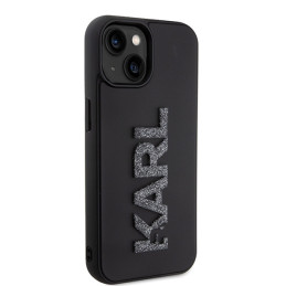 Karl Lagerfeld 3D Rubber Glitter Logo dėklas iPhone 15 Plus - juodas