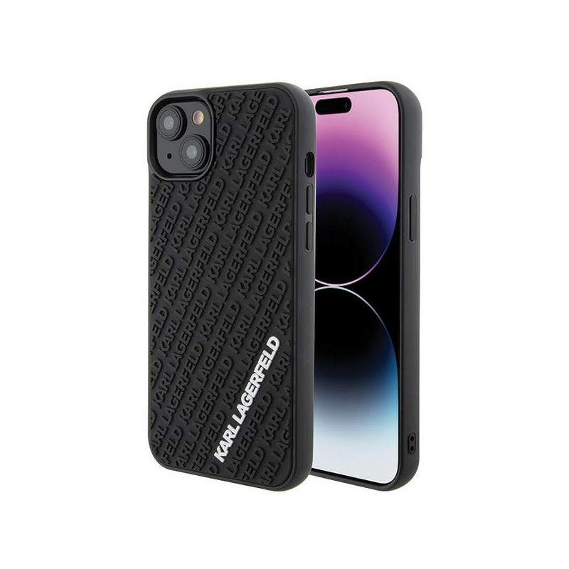 Karl Lagerfeld 3D Rubber Multi Logo dėklas iPhone 15 Plus - juodas