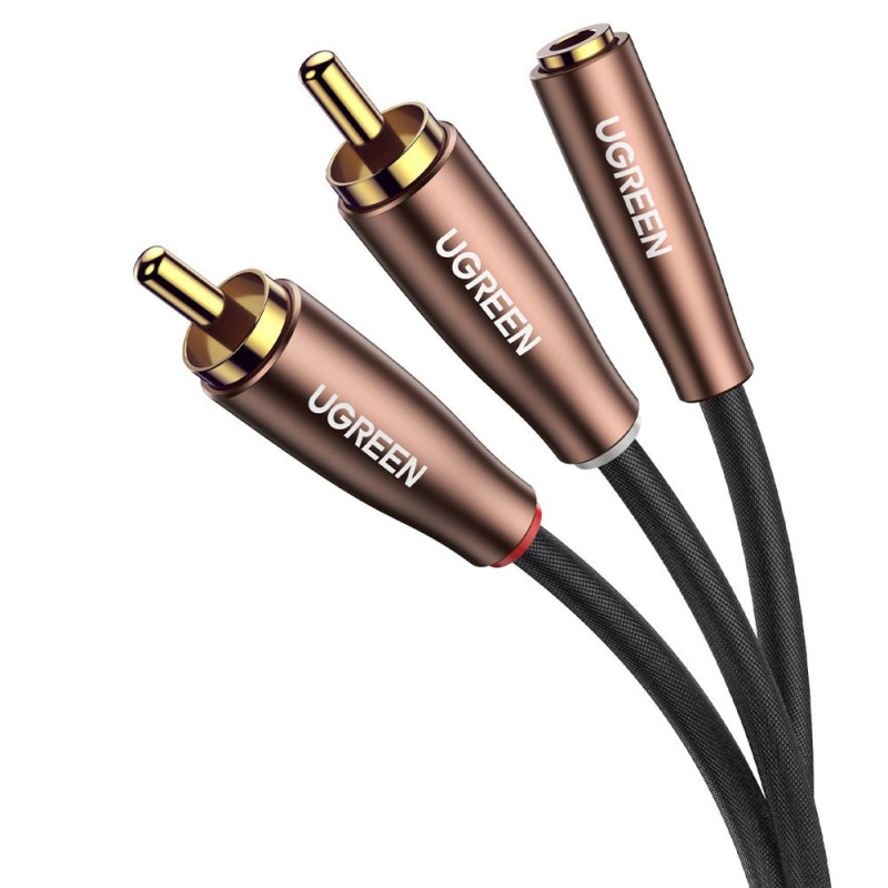 Ugreen kabelio garso kabelis 3,5 mm mini lizdas (moteris) - 2RCA (vyriškas) 3 m ruda (AV198 60987)