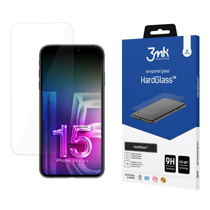 9H 3mk HardGlass™ stiklas, skirtas iPhone 15 Pro Max