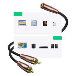 Ugreen kabelio garso kabelis 3,5 mm mini lizdas (moteris) - 2RCA (vyriškas) 3 m ruda (AV198 60987)