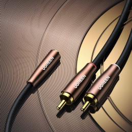 Ugreen kabelio garso kabelis 3,5 mm mini lizdas (moteris) - 2RCA (vyriškas) 3 m ruda (AV198 60987)