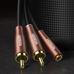 Ugreen kabelio garso kabelis 3,5 mm mini lizdas (moteris) - 2RCA (vyriškas) 3 m ruda (AV198 60987)