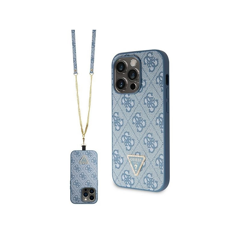 Guess Crossbody 4G metalinis logotipo dėklas iPhone 14 Pro - mėlynas