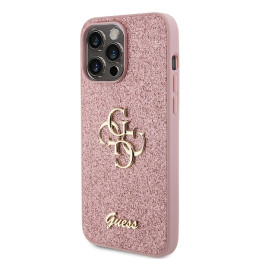 Guess Glitter Script Big 4G dėklas iPhone 15 Pro - rožinis
