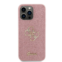 Guess Glitter Script Big 4G dėklas iPhone 15 Pro - rožinis