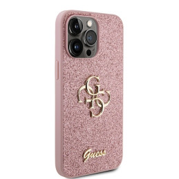 Guess Glitter Script Big 4G dėklas iPhone 15 Pro - rožinis