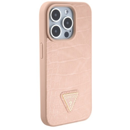 Guess Croco Triangle Metal Logo dėklas, skirtas iPhone 15 Pro Max - rožinis